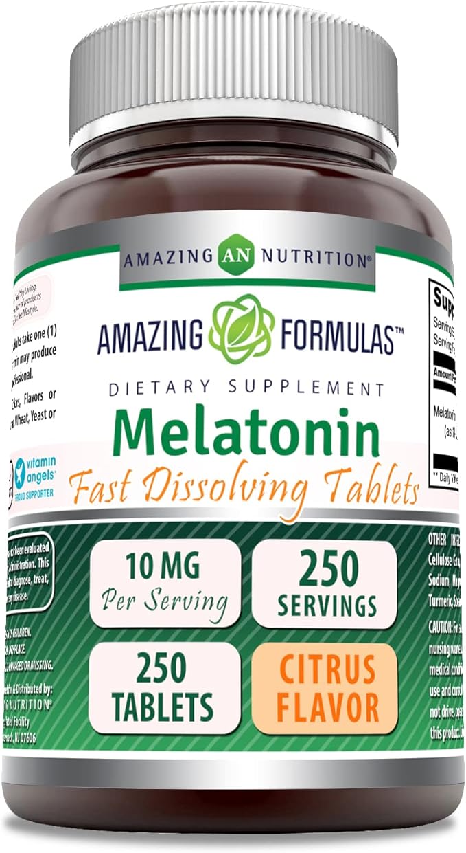 Amazing Formulas Melatonin Fast Dissolve 10 Mg 250 Tablets | Citrus Flavor | Non-GMO | Gluten Free | Made in USA