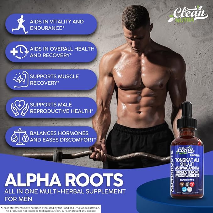 Tongkat Ali Liquid Drops Shilajit, Ashwagandha, Turkesterone, Fadogia Agrestis, Magnesium, Irish Sea Moss, and Zinc Herbal Supplement by Clean Nutra
