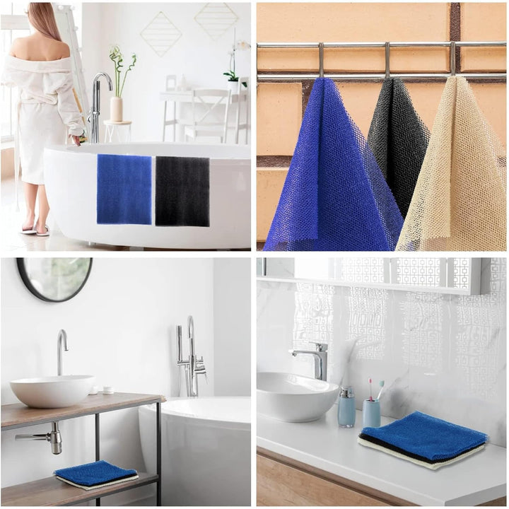 3-Piece African Net Bath Sponge Set | Exfoliating Body Scrubber | Black, Blue, Brown