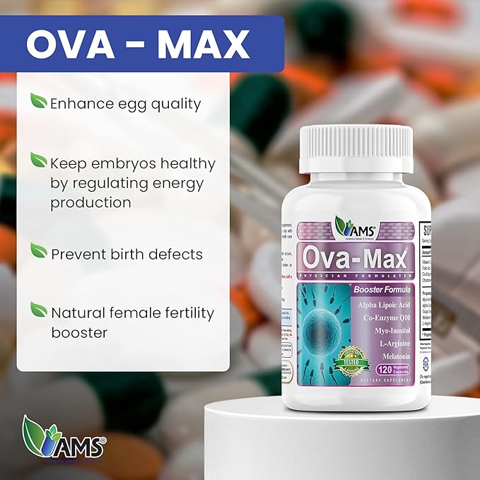 America Medic & Science OVA-Max Prenatal Vitamins for Women (120 Capsules) Boosts Fertility and Ovulation | Pregnancy Aid and Female Preconception Supplements with CoQ10, Folic Acid, and Myo-Inositol