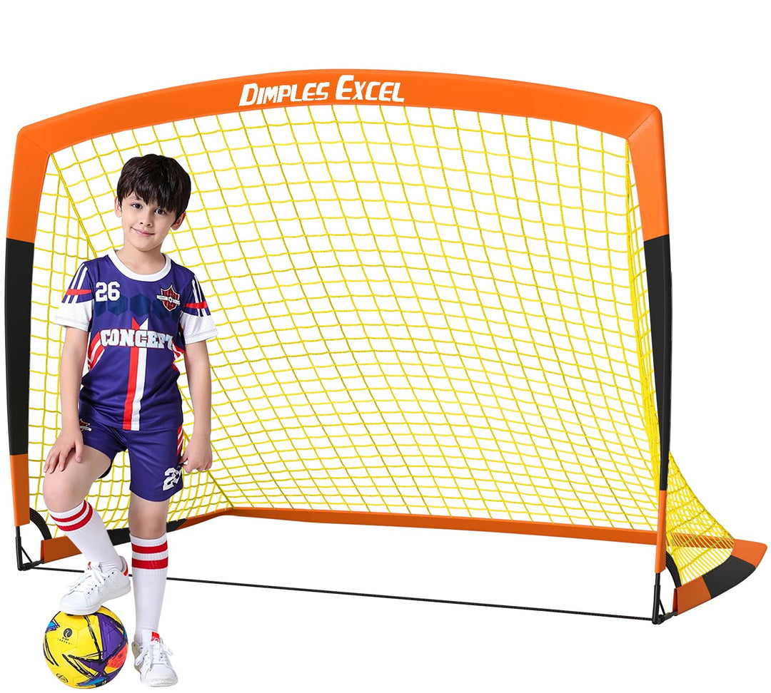 Dimples Excel Soccer Goals Kids Soccer Net for Backyard (5x3.6 FT 1 Pack, Orange Black)