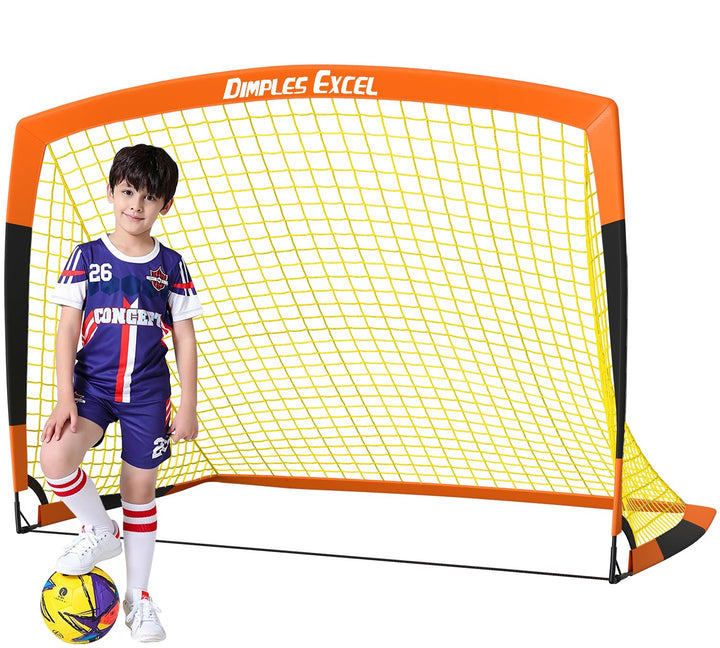 Dimples Excel Soccer Goals Kids Soccer Net for Backyard (5x3.6 FT 1 Pack, Orange Black)