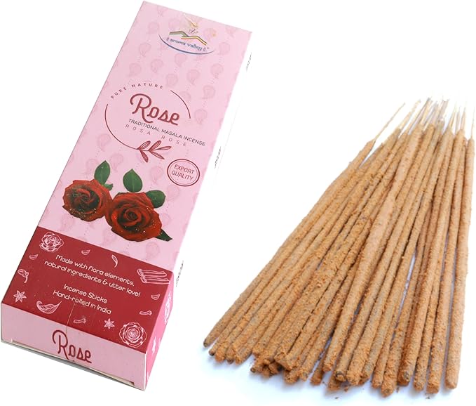 Rose Incense Sticks - Traditional Handcrafted Masala Incense - 42 to 50 Sticks Approx.