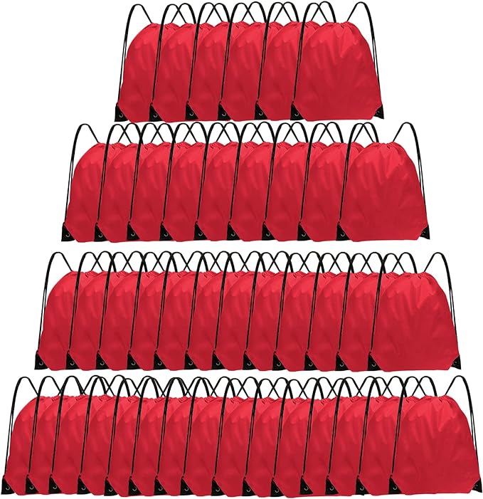 Drawstring Backpack Bulk 42 Pcs String Backpack Drawstring Bags Cinch Bag Sackpack for Men Women Gym (Red)