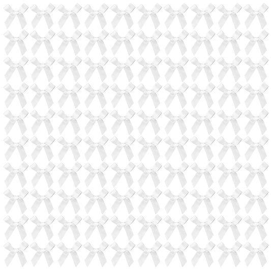100 PCS White Bow, Mini White Bows Premade Bows, Small Satin Ribbon Bow, Cute Soft Bowknot Sewing Accessories for Flowers Bakery Wrapping Christmas Wedding Birthday Party Decoration