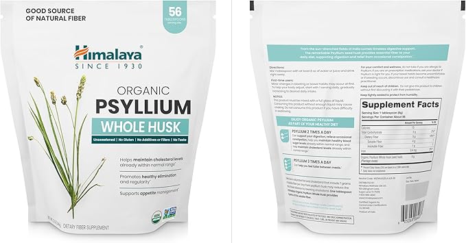 Himalaya Organic Psyllium Whole Husk, Natural Daily Fiber Supplement, Regularity, Appetite Management, USDA Certified Organic, Non-GMO, 56-Tablespoon Supply, Unflavored, 12 Oz