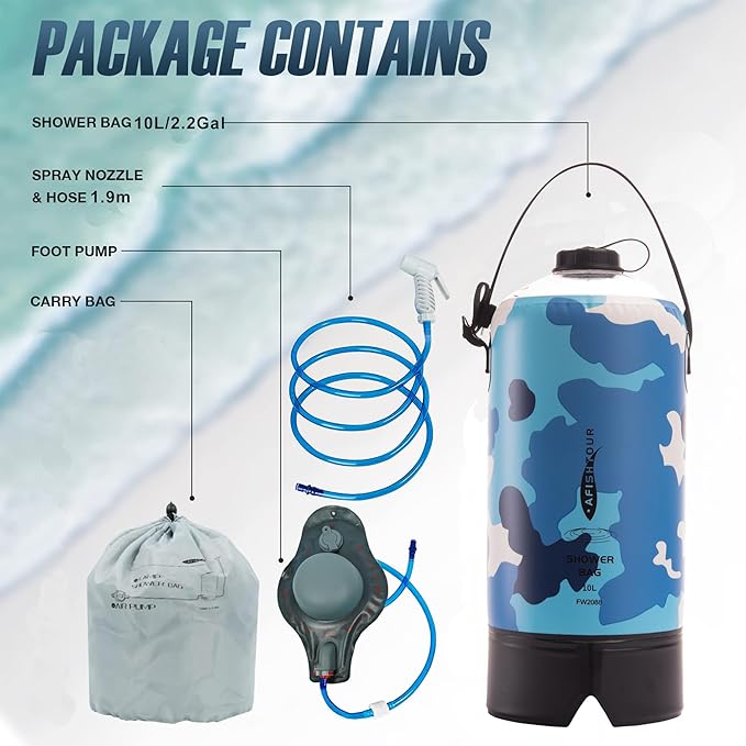 Portable Camping Shower Bag - 10L/2.2 Gallons 20/5 Gallons Solar Shower Water Bag with Foot Pump, Hose and Shower Head - Camp Shower for Camping, Beach, Travel, Outdoor Activities