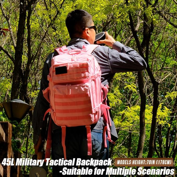 Military Tactical Backpack 45L Large Tactical Backpack for Men, Hiking Rucksack With Bottle Holder