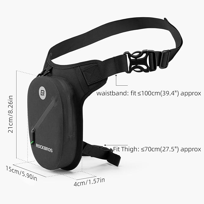 ROCKBROS Motorcycle Drop Leg Bag Small Waterproof for Men Women Bike Riding Cycling Hiking Waist Pack Thigh Fanny Pouch Outdoor Travel Camping Casual Daypack Black