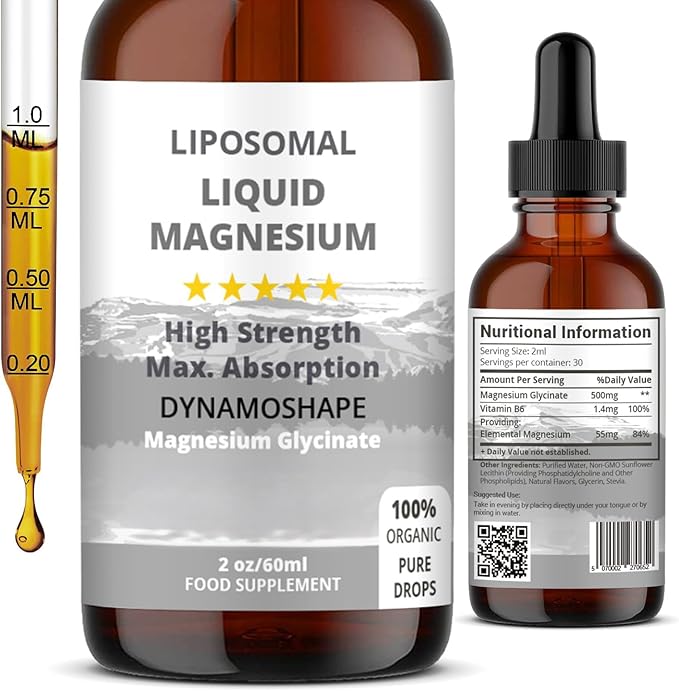 Baanaas Dynamoshape Magnesium Liposomal Supplement. Magnesium Glycinate. Magensium Supplement. 60ml. 2 Oz