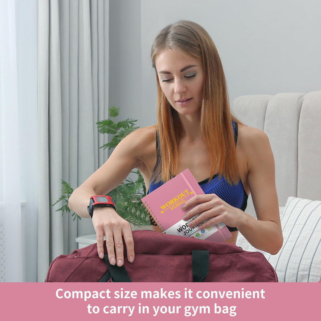 Fitness Workout Journal for Women & Men, A5 Hardcover Workout Log Book & Gym Exercise Planner With Progress Tracker, Goals, Calendar, 5.8" x 8.4" - Pink