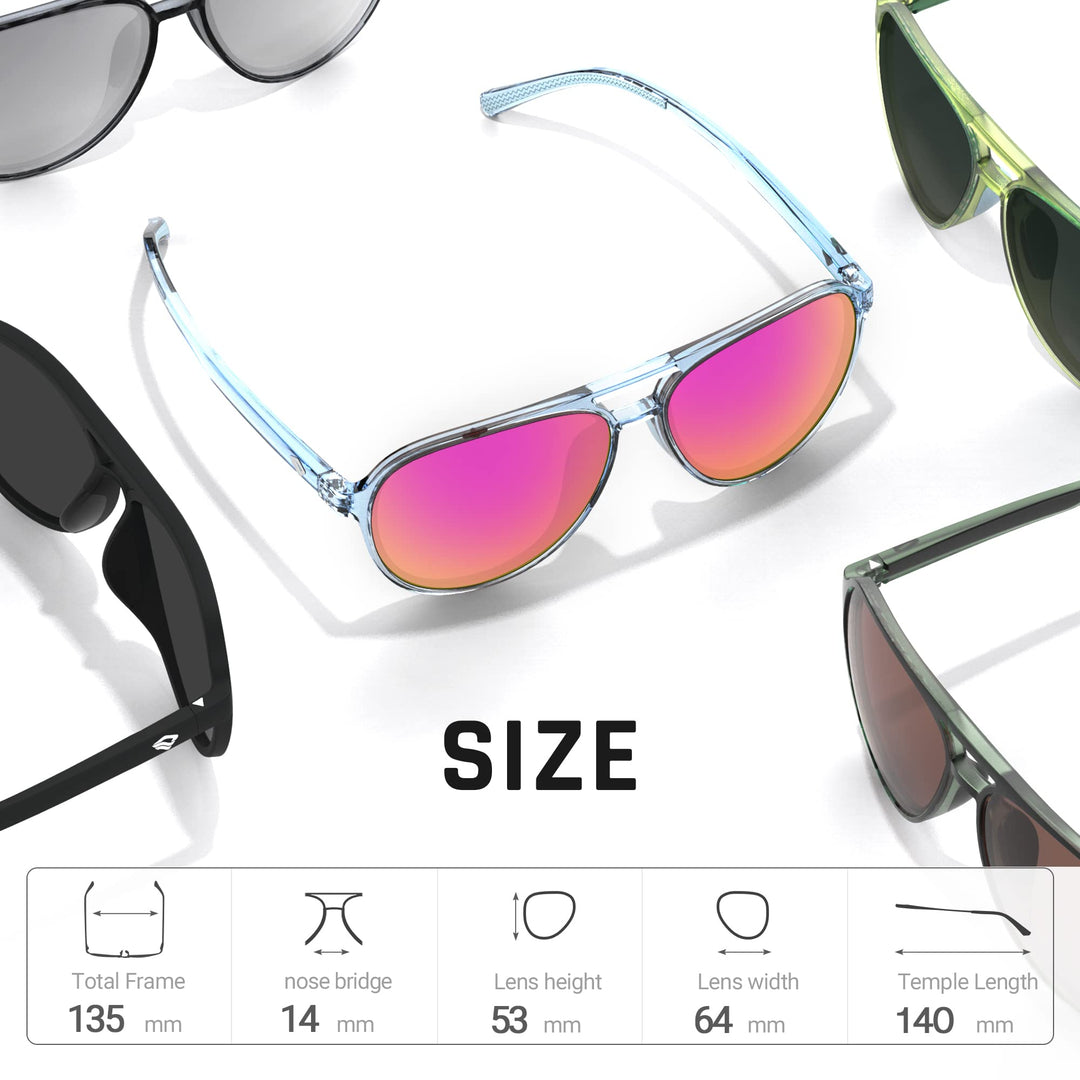TOREGE Aviator Sunglasses Polarized Sunglasses for Men Women, Lightweight Sports Sun Glasses UV Protection For Fishing Boating Beach Golf Driving TR75(Crystal Blue Grey&Blue Grey&Pink Lens C15)