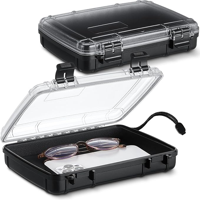 2 Pcs Waterproof Dry Box for Boat Junction Box 9.3 x 7.1 x 1.9 Inches,large,watertight Storage Protective Case for Mobile Phones Wallets Camping Hiking Boating, Black