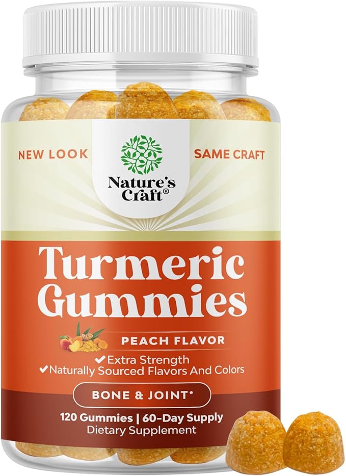 Turmeric Gummies for Adults Peach Flavor - Extra Strength Joint Support Gummies with Turmeric Curcumin with Black Pepper Extract and Ginger - and Ginger Peach Vitamins for Adults