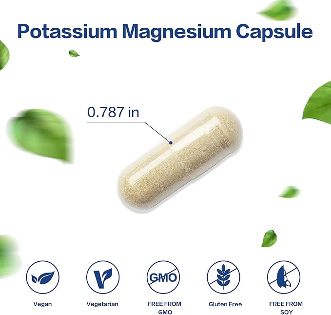 Potassium Magnesium Supplement 1000mg,Magnesium Potassium Zinc for Leg Cramps,High Absorption Magnesium Complex,Vegan (60 Capsules)