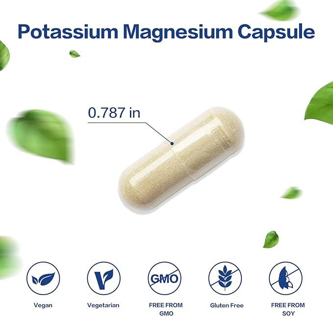 Potassium Magnesium Supplement 1000mg,High Absorption Magnesium Potassium Zinc Aspartate (90 Capsules)
