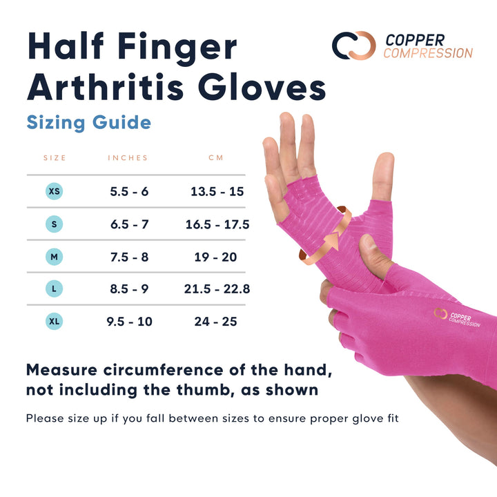 Copper Compression Arthritis Gloves | Fingerless Arthritis Carpal Tunnel Pain Relief Gloves For Men & Women | Hand Support Wrist Brace For Rheumatoid, Tendonitis, Swelling, Crocheting - Pink XS