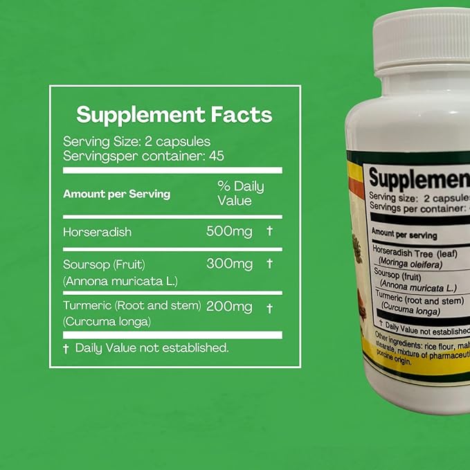 Moringa Guanabana Soursop Curcuma Turmeric 90 Capsules (500 mg) Powerful Blend of Natural Ingredients VIDA Herbal Dietary Supplement.