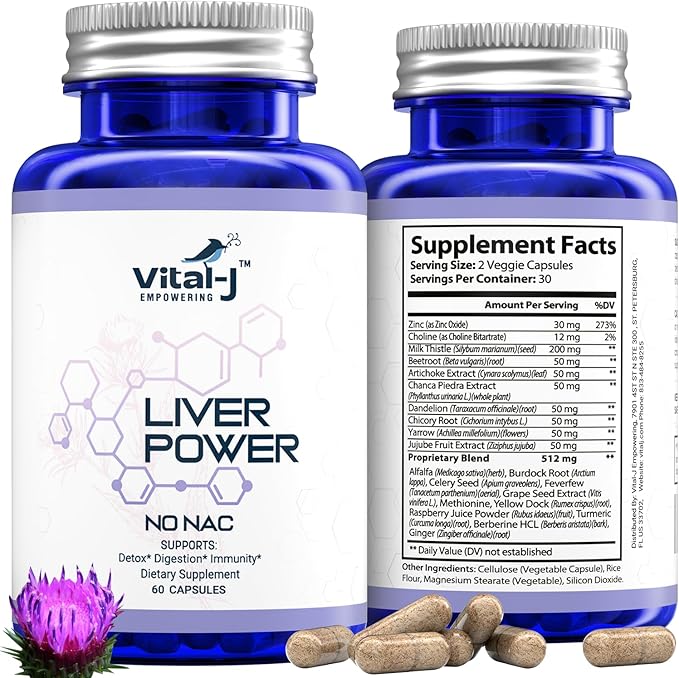 21-in-1 Liver Support Supplement, Liver Cleanse Detox & Repair - W/Milk Thistle, Zinc, Beetroot & Artichoke, Choline & Dandelion Root for Digestion & Immunity - 60 Capsules