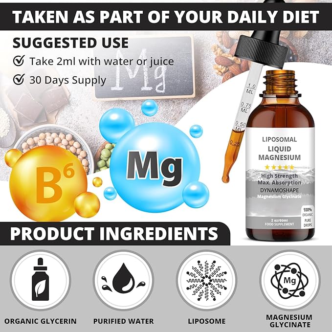 Baanaas Dynamoshape Magnesium Liposomal Supplement. Magnesium Glycinate. Magensium Supplement. 60ml. 2 Oz