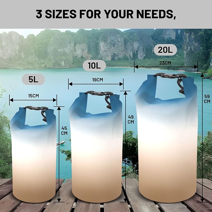 Waterproof Dry Bag - Roll Top Teal Beige Ombre Backpack 5L/10L/20L Floating and Lightweight for Kayaking, Boating, Fishing, Swimming and Camping with Waterproof Phone Case