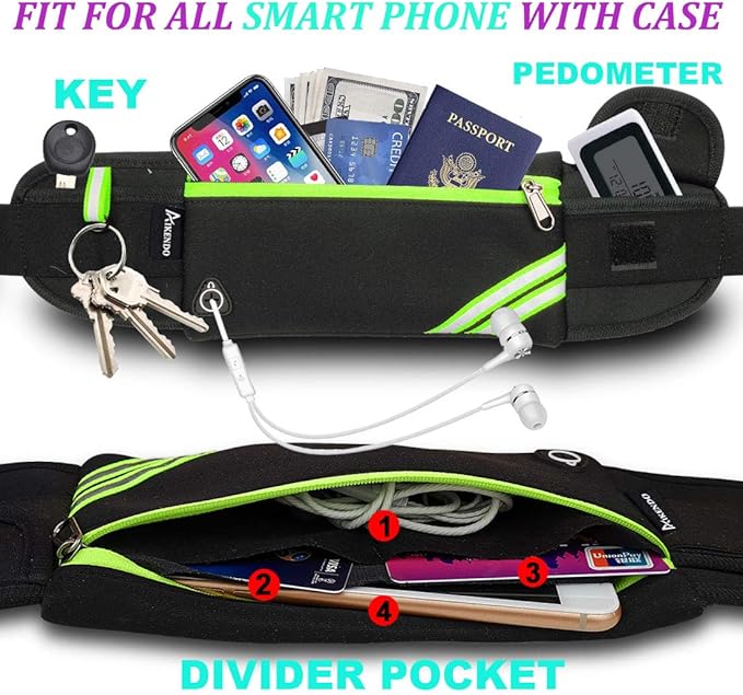 Slim Running Belt Fanny Pack,Waist Pack Bag for Hiking Cycling Workout,Reflective Runners Belt Jogging Pouch,Travelling Money Phone Holder for Running Gear Accessories