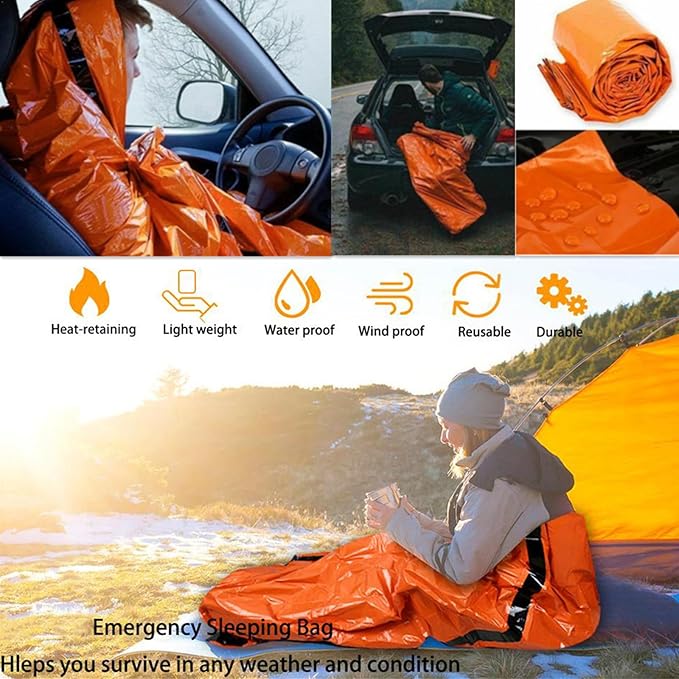 2-Person Emergency Sleeping Bag, Ultra Lightweight Waterproof Thermal Bivy Sack Cover, XL Emergency Shelter Survival Kit for Hiking Outdoor Camping …