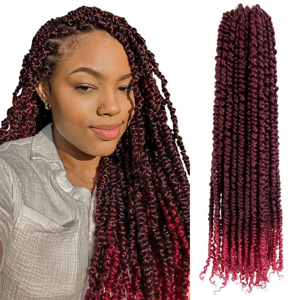 LOCSBYHAND 30 Inch Long Pre-looped/twisted Passion Twist Crochet Hair 4 Packs for Mixed-color Using (4 Packs, T118(Ombre Burgundy)