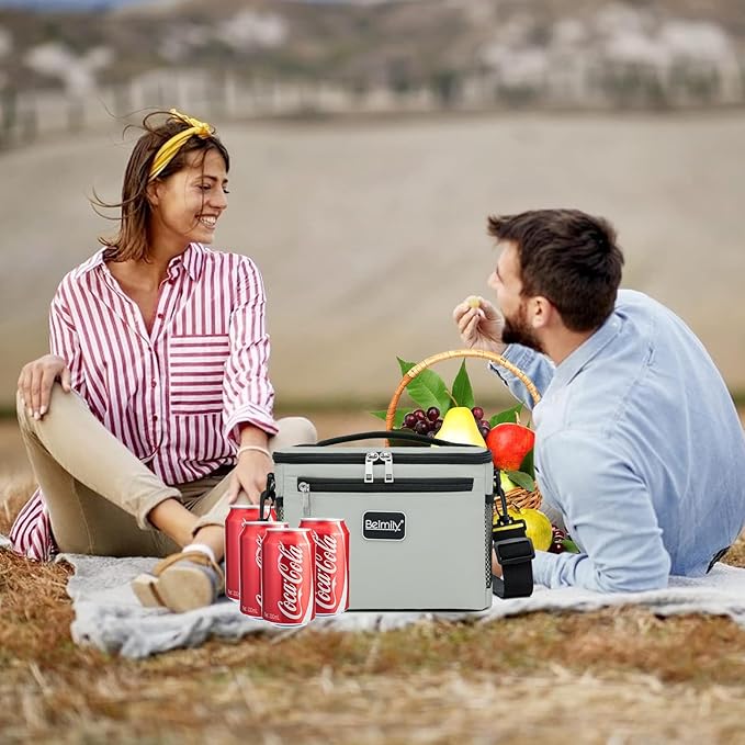 BEIMILY Lunch Bag for Women/Men,Reusable Lunch Box Small Cooler Bag Soft Sided,Leakproof Cooler Bag for Office Work Picnic Beach with Adjustable Shoulder Strap (light grey), 2311A