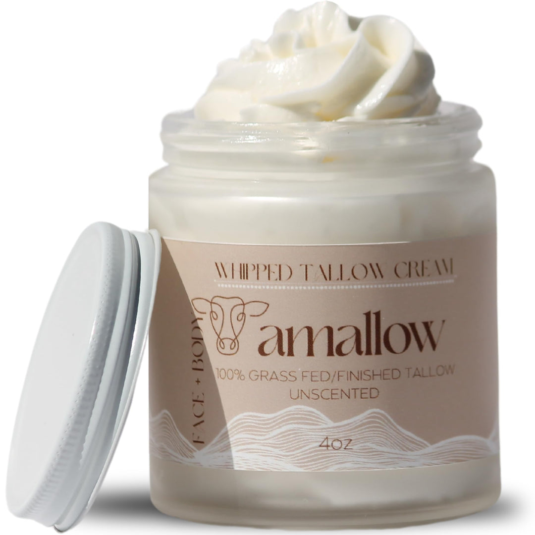 Amallow 100% Grass Fed Beef Tallow For Skin Care - Face + Body - Whipped Moisturizer For Sensitive Skin - 100% Natural Lotion, 4