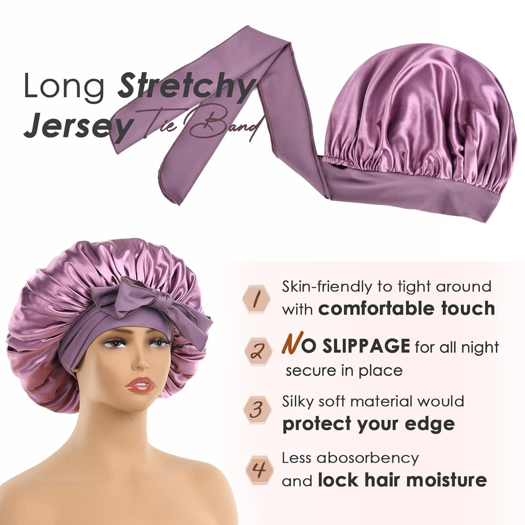 Silk Bonnet for Sleeping | Double Layer Satin Lined | Purple Hair Protection