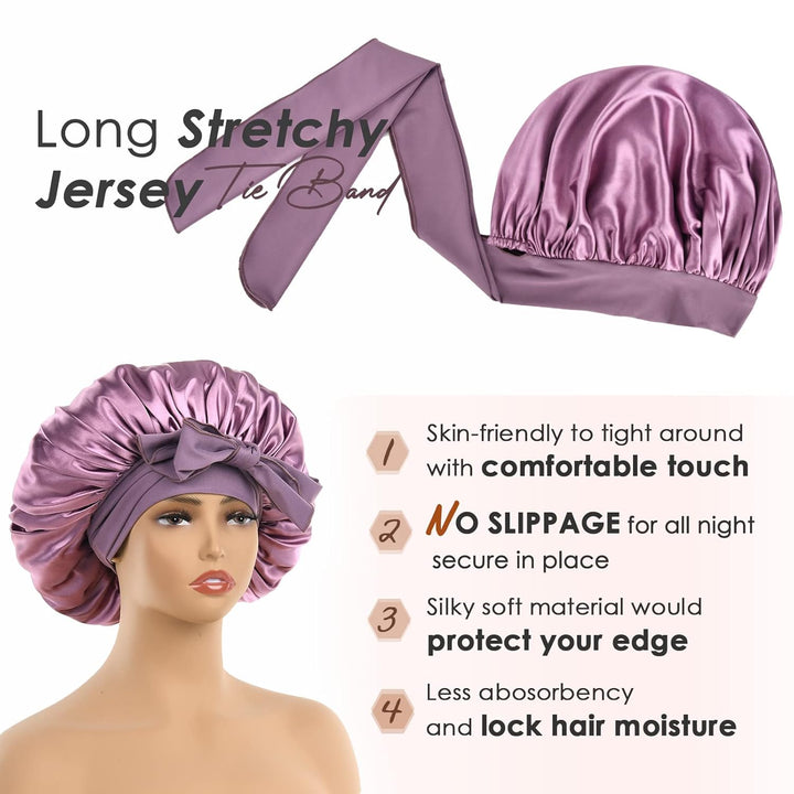 Silk Bonnet for Sleeping | Double Layer Satin Lined | Purple Hair Protection