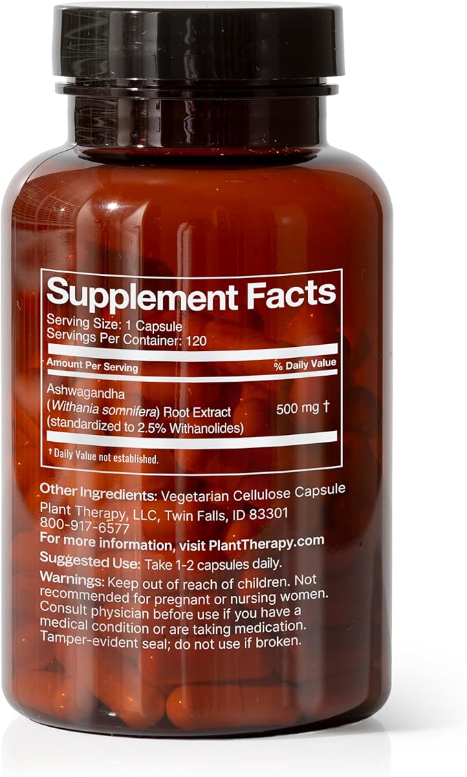 Plant Therapy Ashwagandha & Tart Cherry with Elderberry Herbal Supplement Capsules