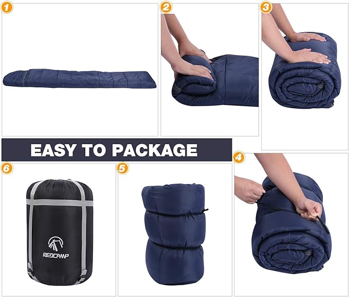 REDCAMP Flannel Sleeping Bag for Adults, Comfortable Cotton Sleeping Bags for Camping with Detachable Hood, Red/Grey/Blue