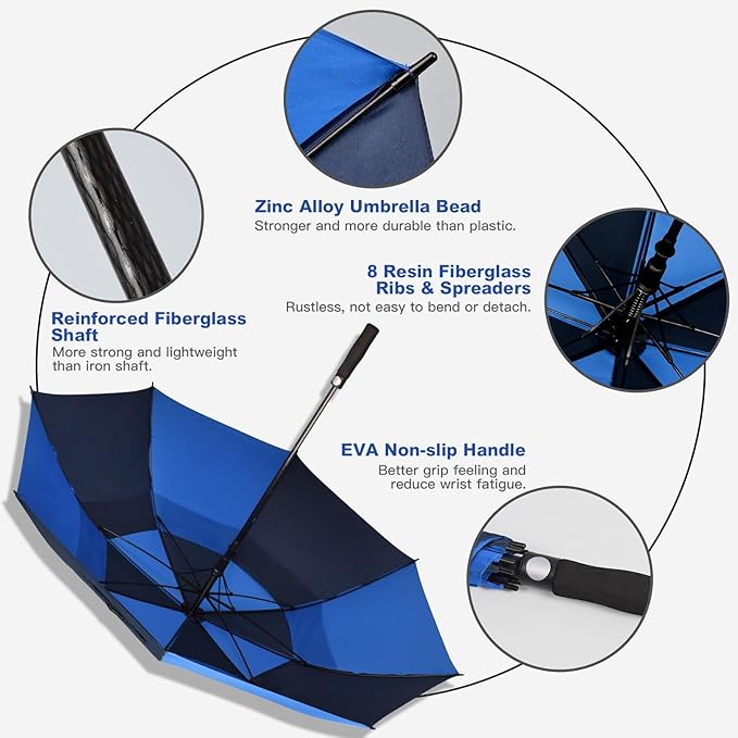 Auto Open Golf Umbrellas 62/68/72 Inch Extra Large Oversize for Business & Home, Ventilated Double Canopy Windproof Waterproof Stick Umbrella for Rain & strong wind