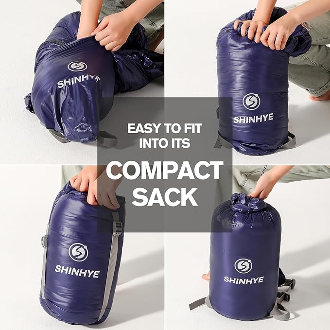 ShinHye Ultralight Sleeping Bag for Adults - 500g Premium Duck Down Waterproof & Compressible, 3 Season Backpacking Camping 40-59℉, Compact Lightweight Sleeping Bag with Compression Sack