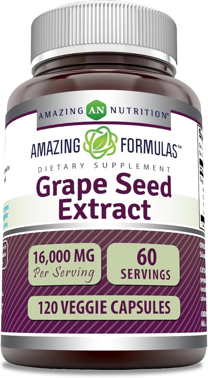 Amazing Formulas Grapeseed Extract 16000mg Per Serving Veggie Capsules Supplement | 20:1 Extract | Non-GMO | Gluten Free | Made in USA (120 Count)