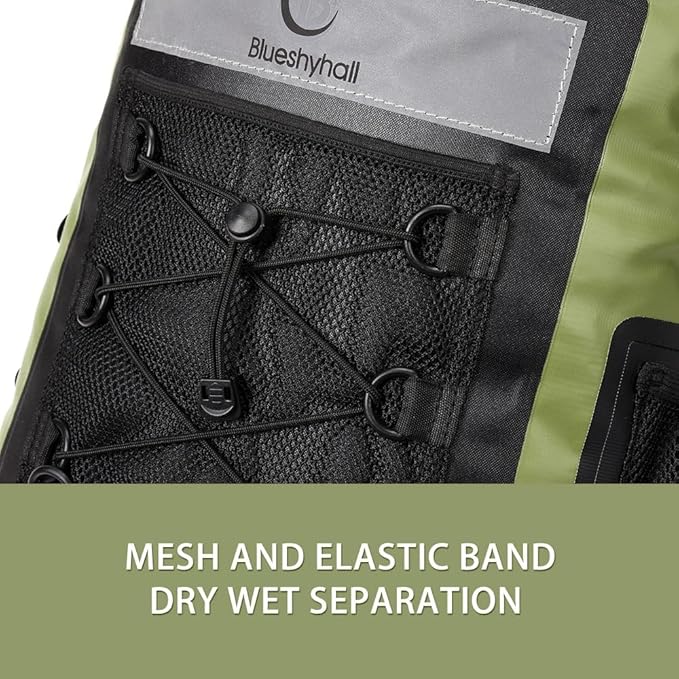 Blueshyhall 30L Waterproof Dry Backpack, Outdoor Travel Roll Top Closure Water Repellent Duffle Storage Sack for Kayaking Rafting Boating Fishing Camping and Beach - Green