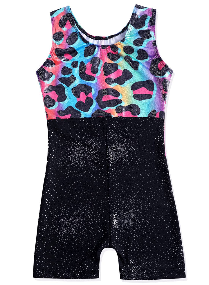 DAXIANG Leotards for Girls Gymnastics with Shorts Leopard Dance Unitards Biketards Pink Purple