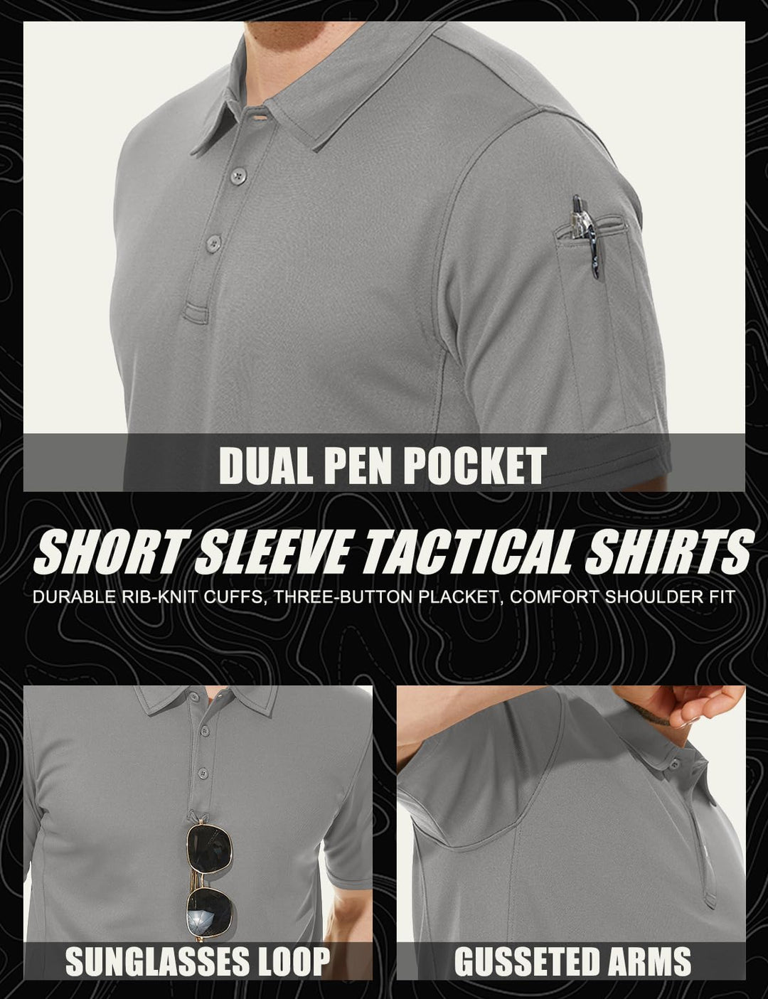 MAGCOMSEN Work Shirts for Men Golf Shirts Fishing Shirts Casual Shirts Quick Dry Shirts Golf Polo Shirts Light Grey S
