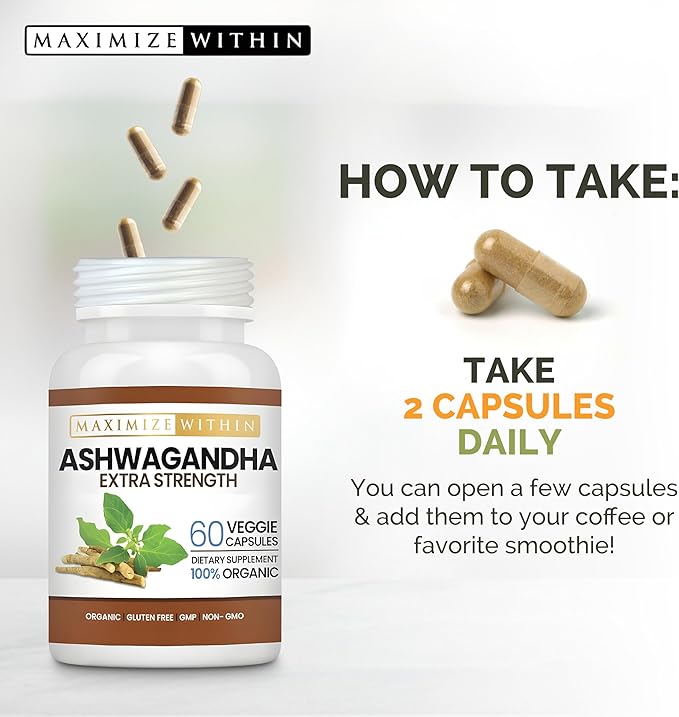 Ashwagandha Root Extra Strength – 60 Vegetarian Capsules – Supports Stress, Mood, and Immune Health – Formulated for Enhanced Absorption – Non-GMO Herbal Supplement