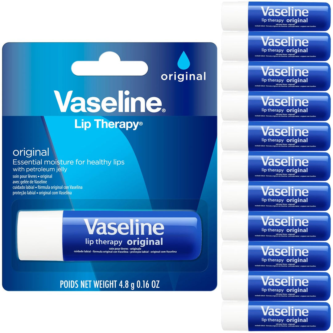 Vaseline Lip Therapy Original, Fast-Acting Lip Moisturizer For Very Dry Lips, Lip Balm Stick, 0.16 Oz Ea (Pack Of 12)