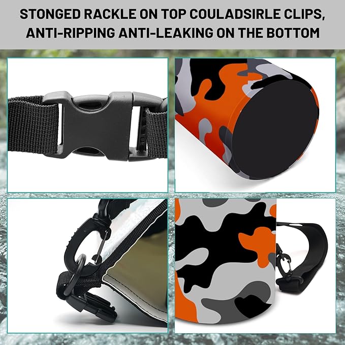 Waterproof Dry Bag,Roll Top Orange Camouflage Waterproof Backpack 5L/10L/20L Floating and Lightweight Bags for Kayaking, Boating, Fishing, Swimming and Camping with Waterproof Phone Case