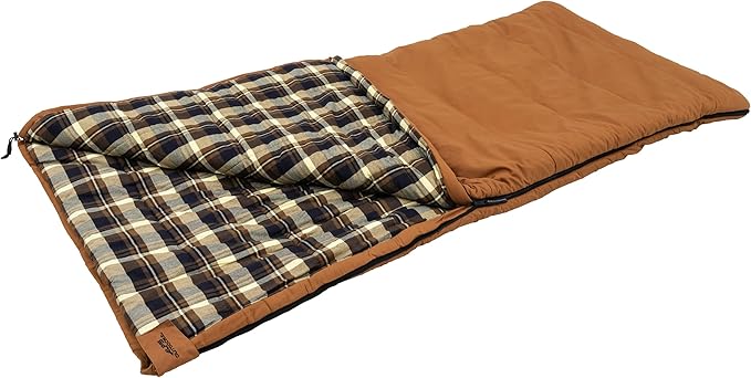 ALPS OutdoorZ Redwood -10° Sleeping Bag, Plaid Flannel Lined, Cotton Canvas