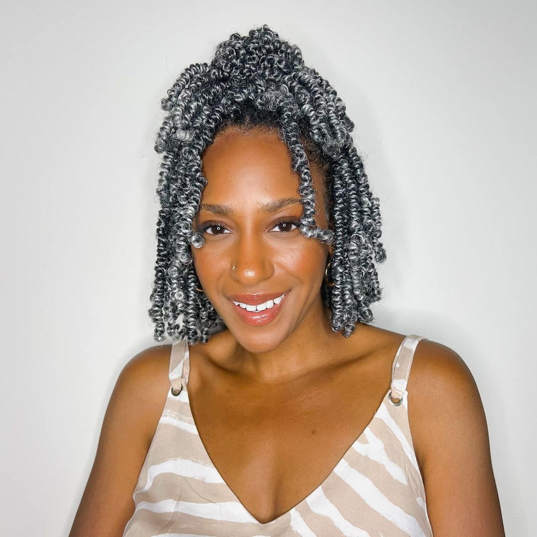 Toyotress Bob Spring Twist Hair -10 Inch 7 Packs Ombre Gray Pre-Twisted Spring Twists Crochet Braids, Passion Twist Synthetic Br
