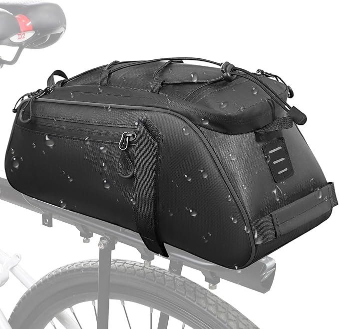 WOTOW Bike Rack Bag Waterproof - 9.5L Large Capacity Bike Trunk Bag, Reflective Bicycle Saddle Panniers, Cycling Bags Back Seat Storage Cargo Carrier Pouch with Shoulder Strap & Hook