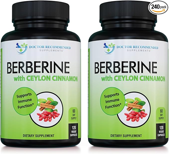 Berberine with Ceylon Cinnamon - 1200mg Berberine & 100mg Organic Ceylon Cinnamon - 120 Veggie Capsules, Healthy Immune System Cardiovascular Heart & Gastrointestinal Wellness (Pack of 2)