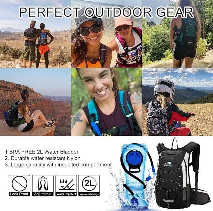 15L Insulated Hydration Backpack Pack with 2L Water Bladder Lightweight Hiking Backpack Bag for Women Men Daypack for Hiking Running Festival Camping Biking