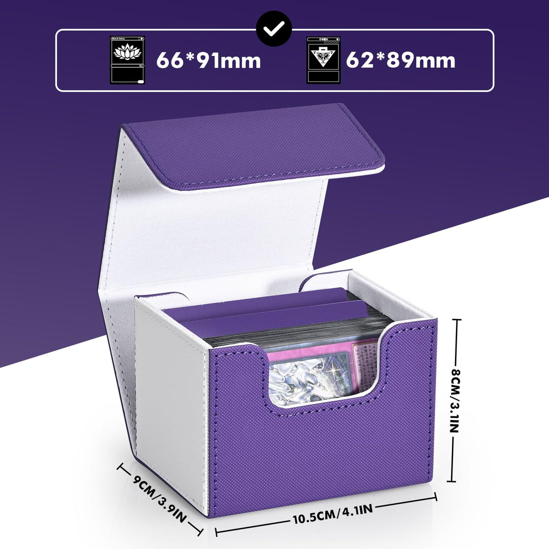 ZLCA Card Deck Box for Trading Cards, MTG Commander Deck Box Holds 120+ Single Sleeved Cards, Leather Magnetic Card Storage Box Fits for TCG CCG Magic Cards (White& Purple)