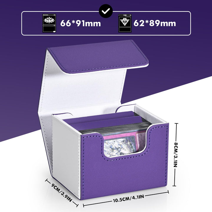 ZLCA Card Deck Box for Trading Cards, MTG Commander Deck Box Holds 120+ Single Sleeved Cards, Leather Magnetic Card Storage Box Fits for TCG CCG Magic Cards (White& Purple)